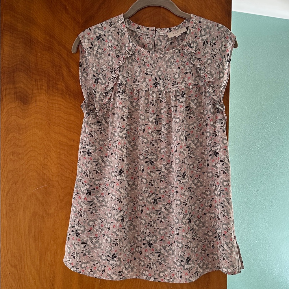 LOFT Floral Patterned Top in Pink and Black
